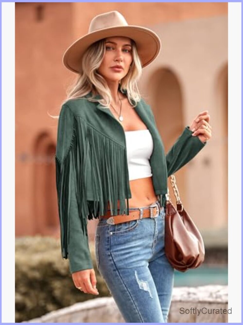 Fringe Faux Suede Cropped Motorcycle Jacket Coat - Picture 5 of 7